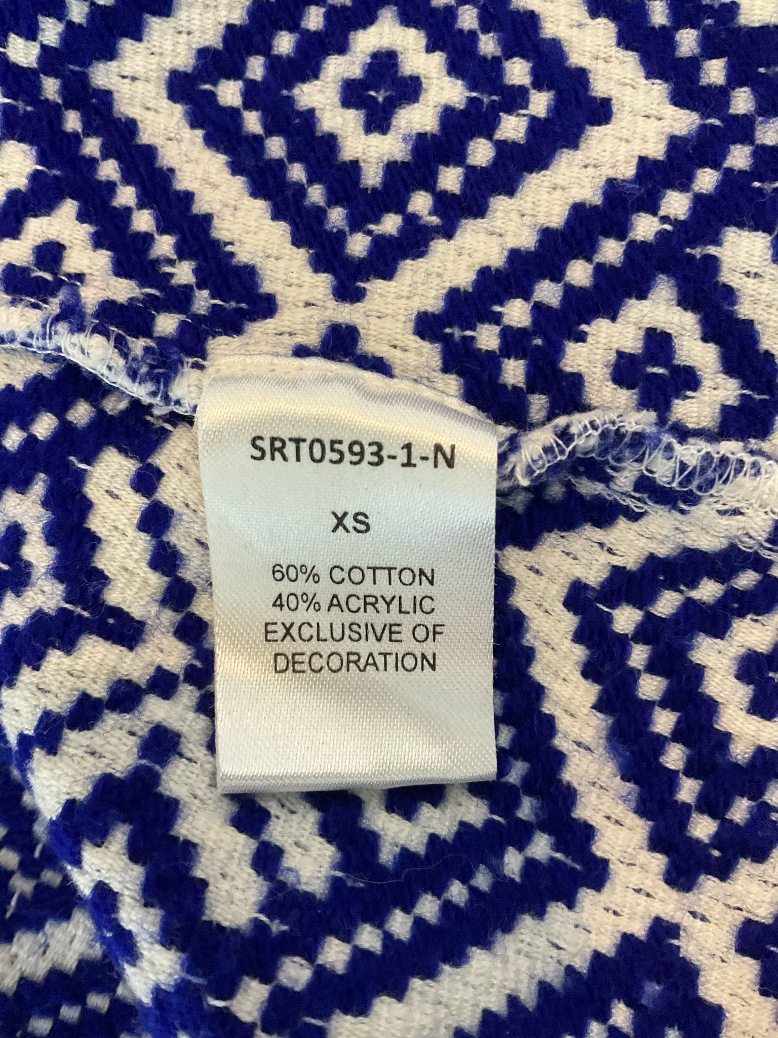 THML Geometric Fringe Hem Halter Top Blue White Boho XS