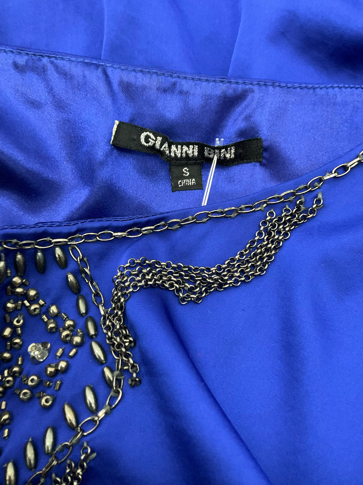 Gianni Bini "Muriel" Cobalt Blue Beaded Bib Dress Size Small - ONLINE ONLY