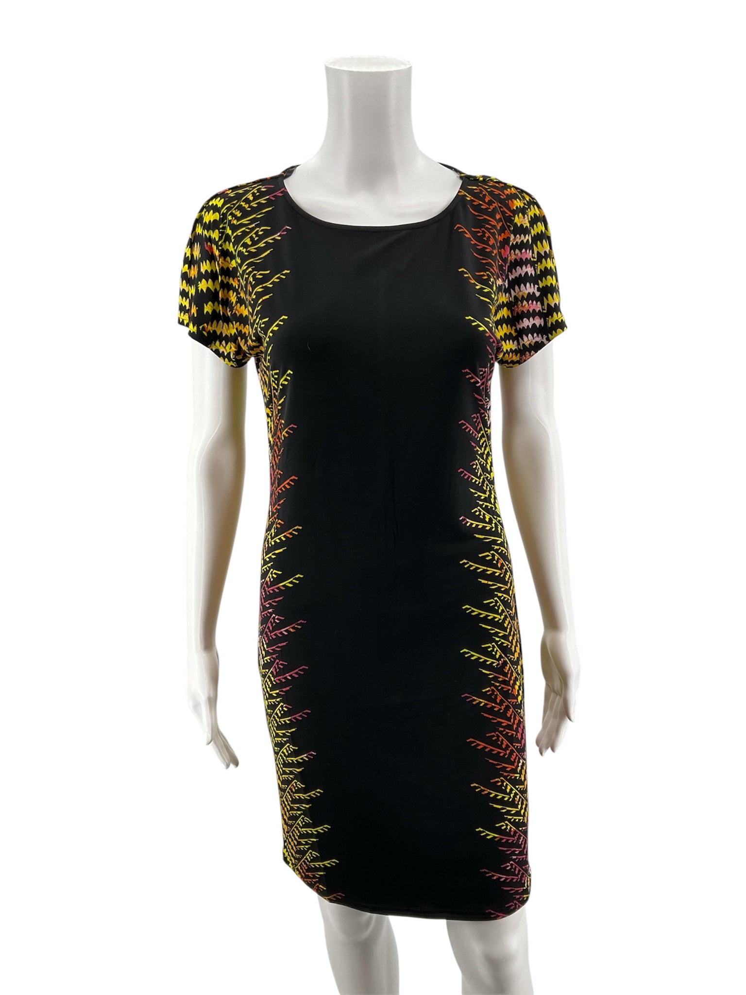 Carmen Marc Valvo black/yellow/orange Sheath Floral Fern Print Scuba Sheath Dress Size XS NWT - Size XS