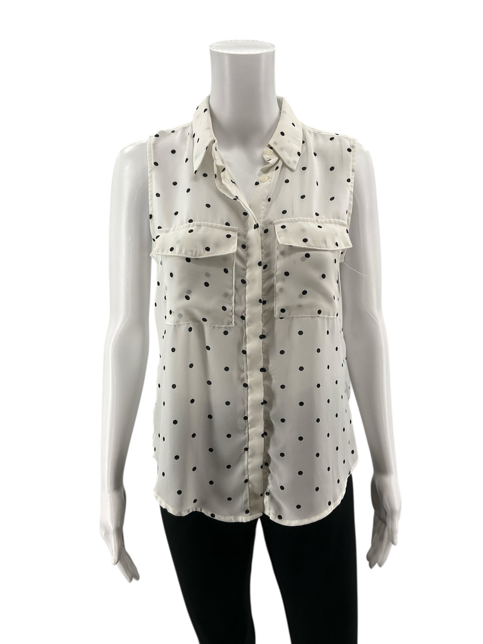 Premise white/black Sleeveless Polka Dot Sleeveless Button-Up Blouse White & Black Size Small - Size S