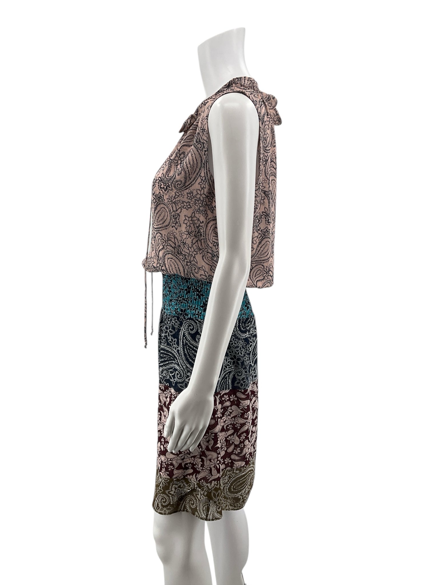 cabi Pink/Navy/Tan Dress Siren Floral Racerback Blouson Dress Pink Navy Size Small - Size S
