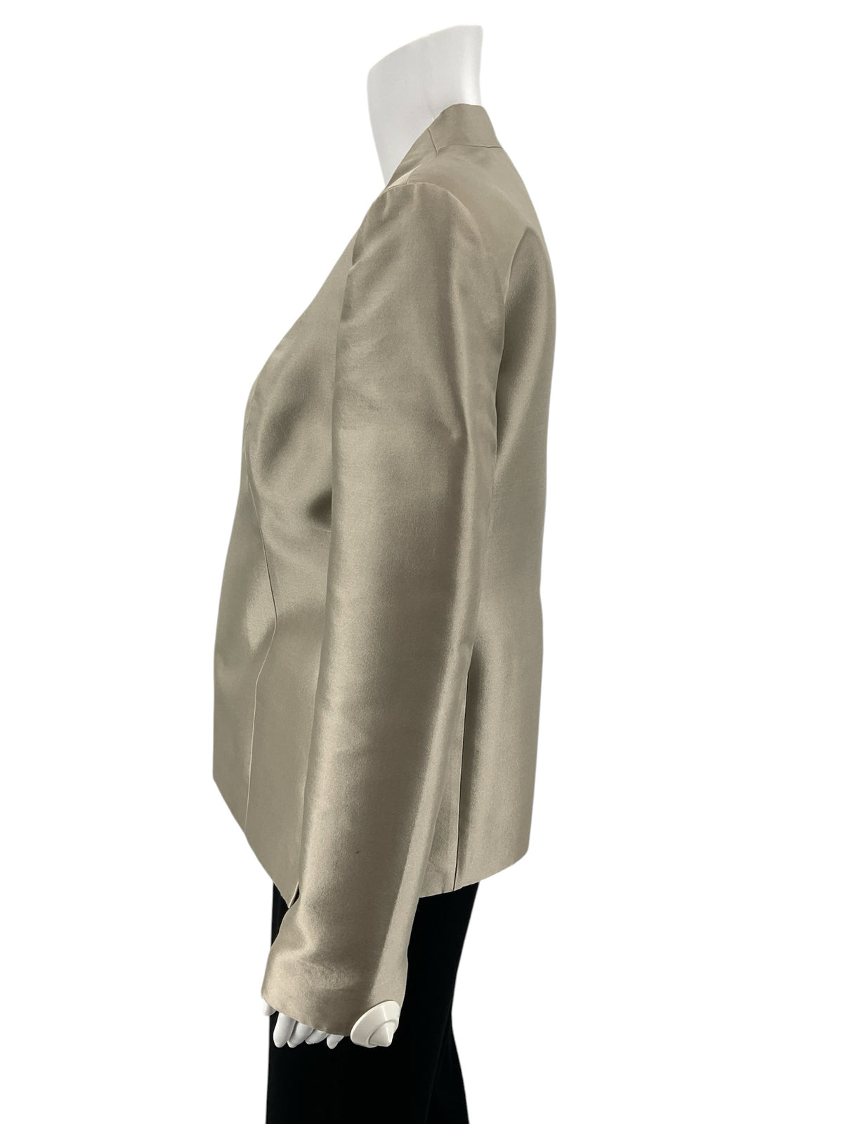 Reba Wool Silk Blend Collarless Open Front Blazer Jacket Champagne Size 6