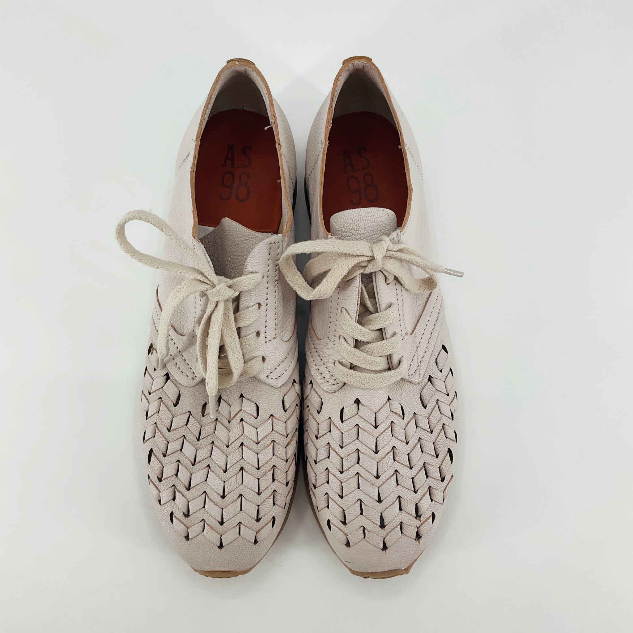 AS 98 Woven Leather Lace-Up Oxford Shoes Beige Size 10