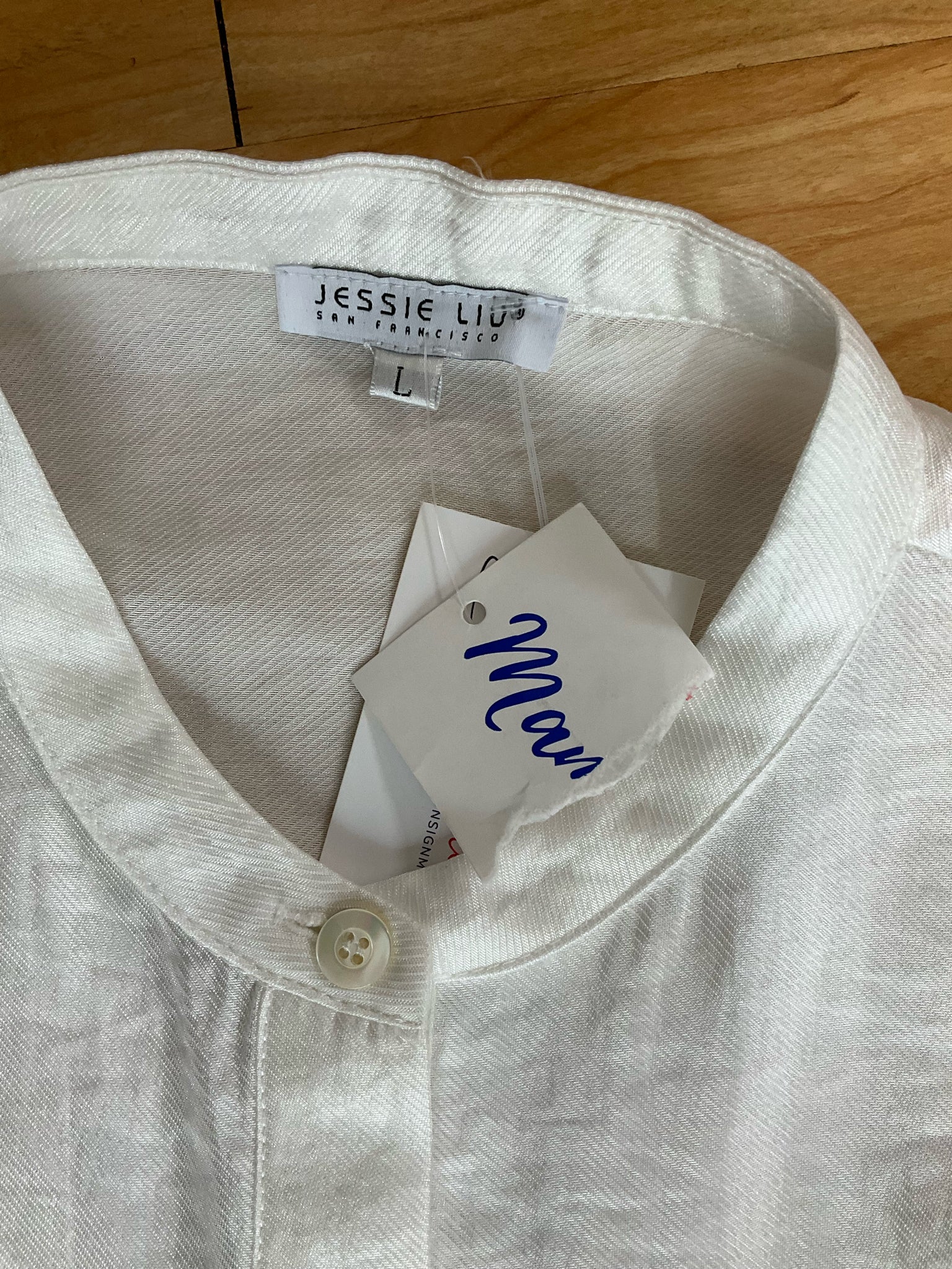 Jessie Liu San Francisco White 100% Linen Ruffle Sleeve Midi Dress Size Large