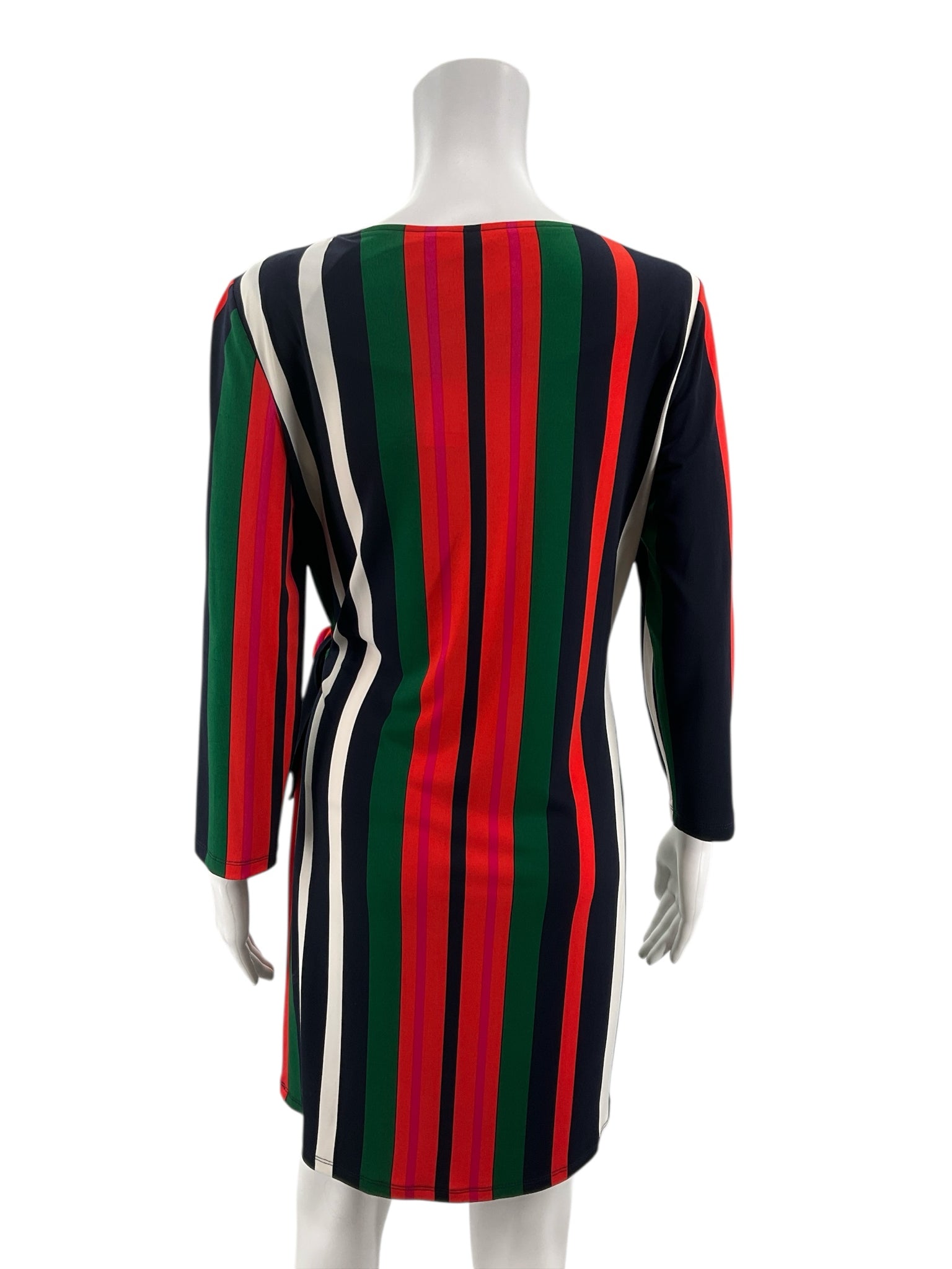 London Times orange/navy/green/white Long Sleeve Vertical Stripe Tie-Waist Dress Size 4 - Size 4