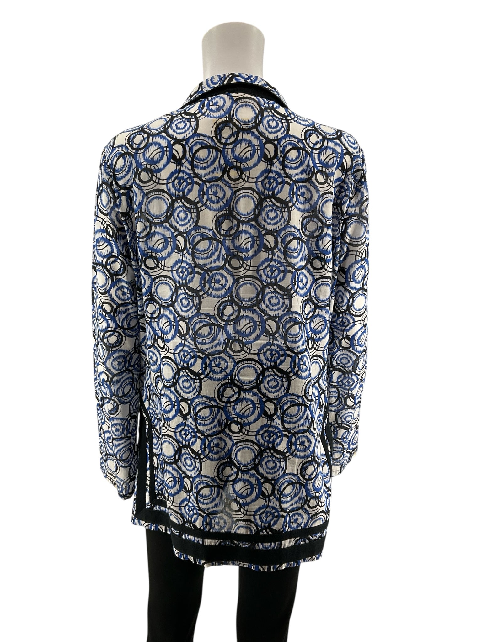 MICHAEL Michael Kors Blue & White Scribble Circle Print Cotton Tunic Top Size Medium