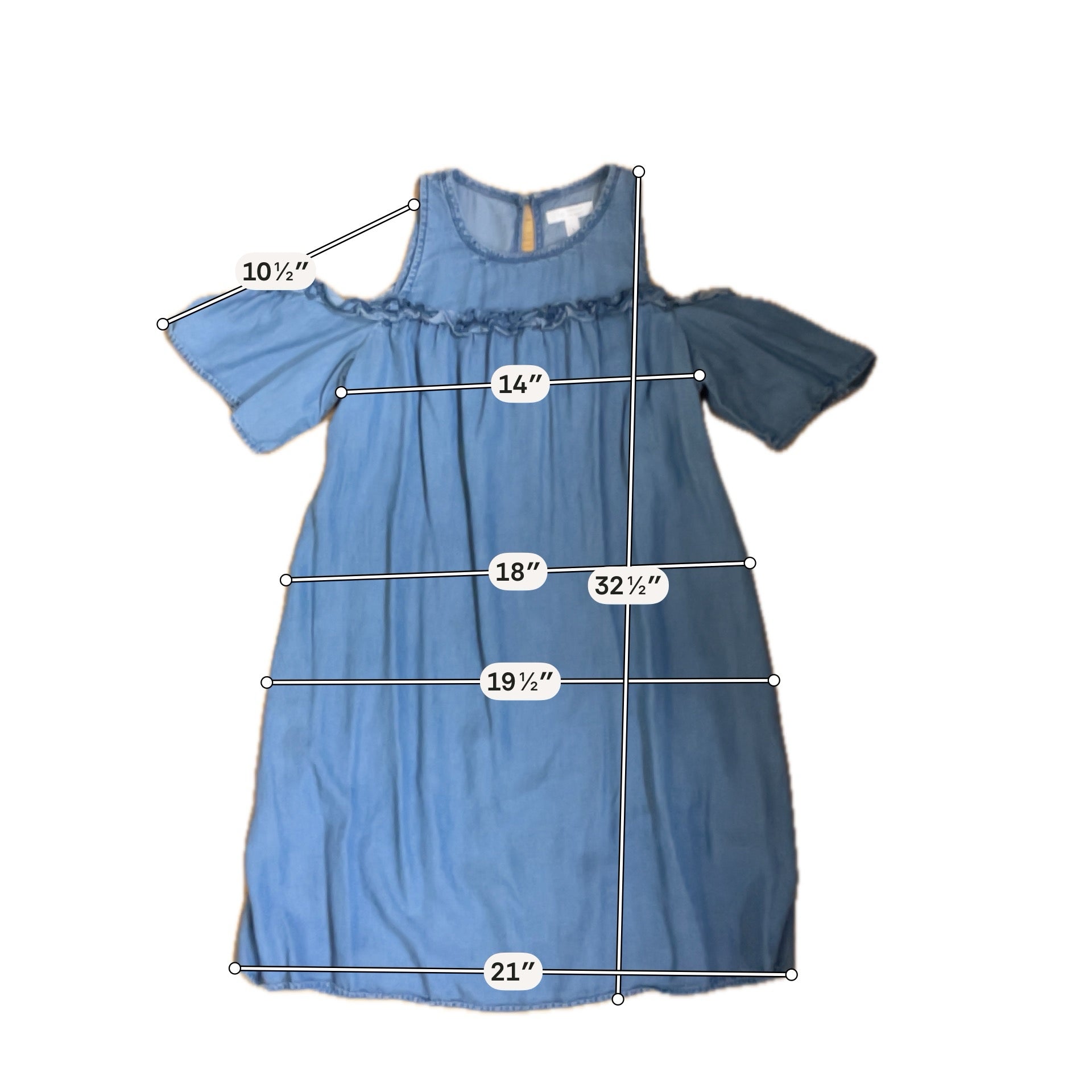 LC Lauren Conrad Blue Shift Chambray Ruffle Cold-Shoulder Dress Size Small - Size S