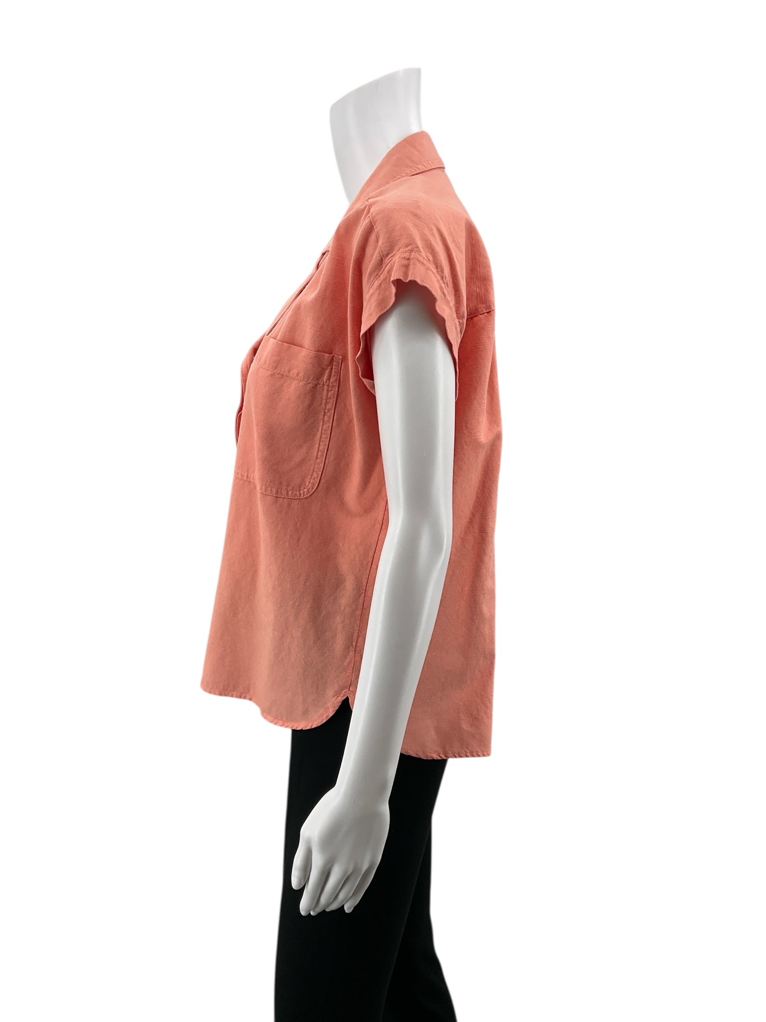 LOFT Outlet Orange Cap Sleeve Coral Cotton Blend V-Neck Pocket Top Size Medium - Size M