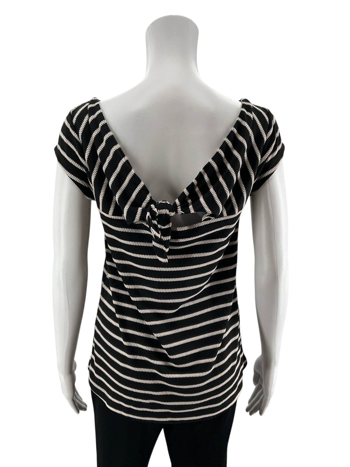 LOFT Striped Keyhole Tie-Back Knit Top Black White NWT Size XS - ONLINE ONLY