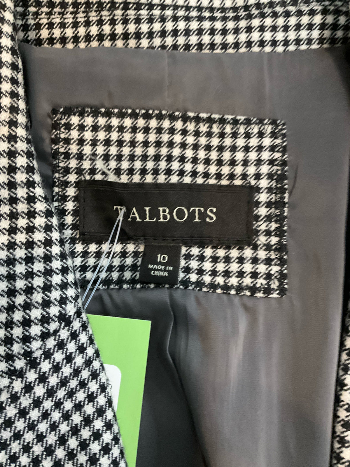 Talbots Houndstooth Checkered Blazer Black White Wool Blend Size 10