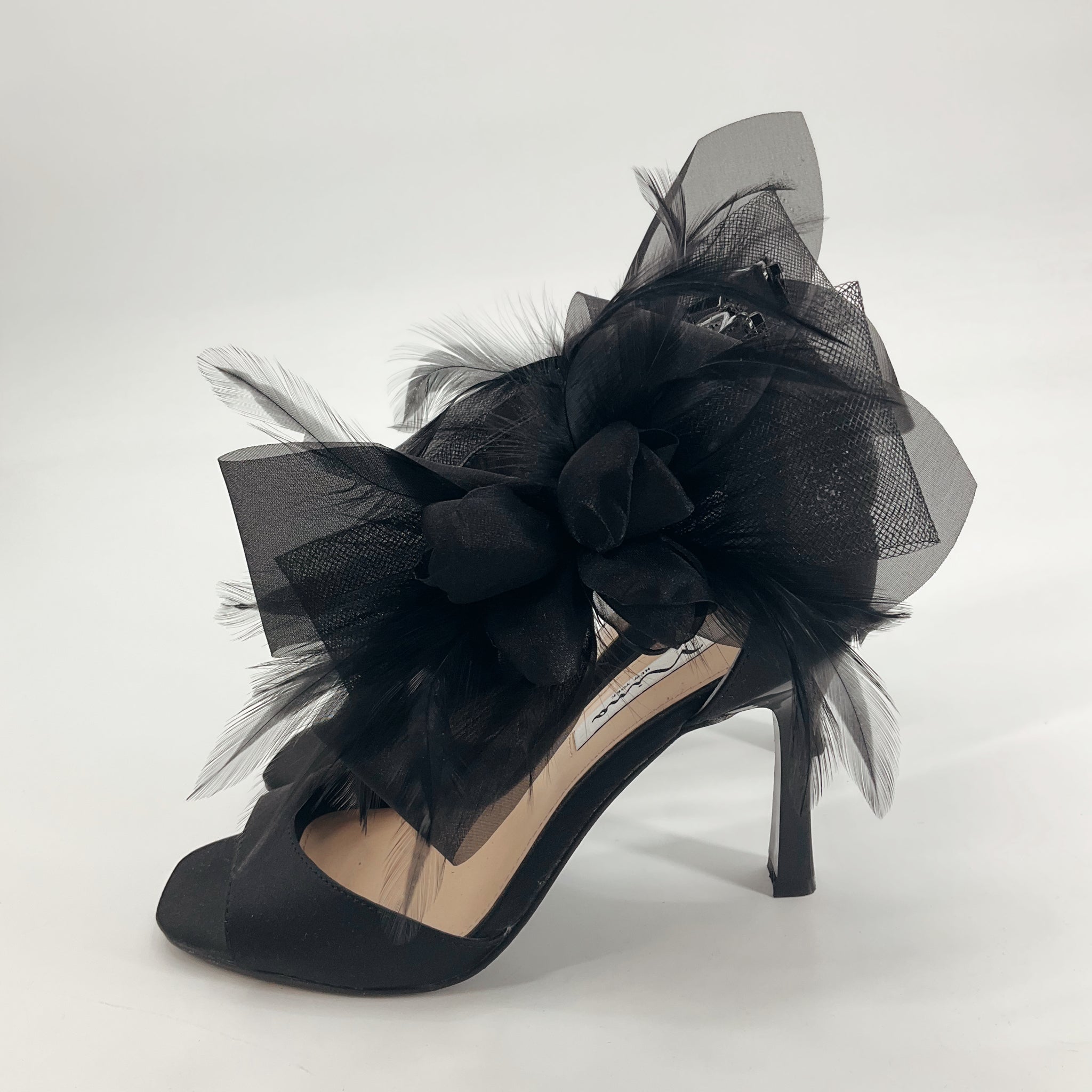 Sorella New York Kylie Feather Peep Toe Stiletto Heels Black Size 8
