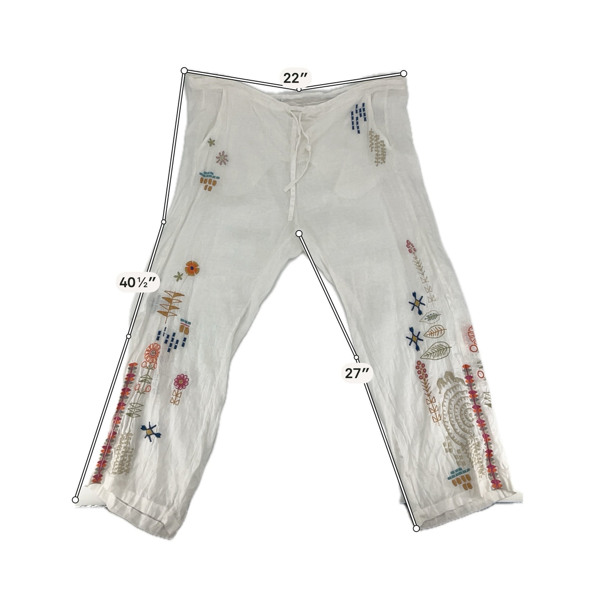 Johnny Was Asha White Linen Embroidered Wide Leg Pants Size XL - Downstairs