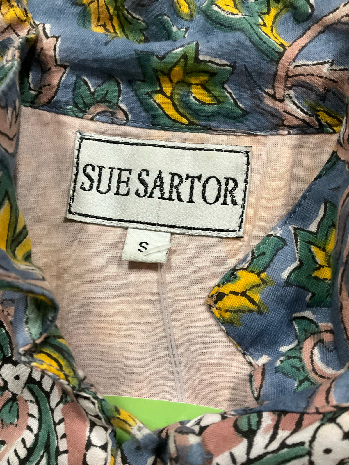 Sue Sartor Flounce Dress Size Small Blue Floral Paisley Print Boho Midi - ONLINE ONLY
