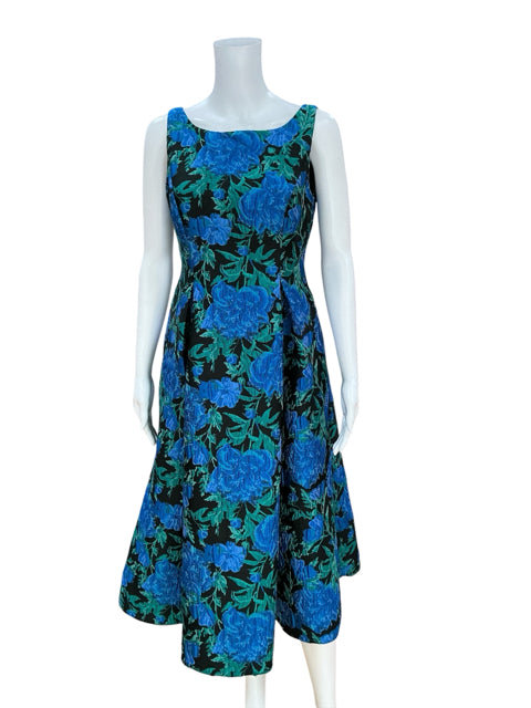 Adrianna Papell Floral Scuba Sheath Dress Size 4 Black Blue Green Sleeveless