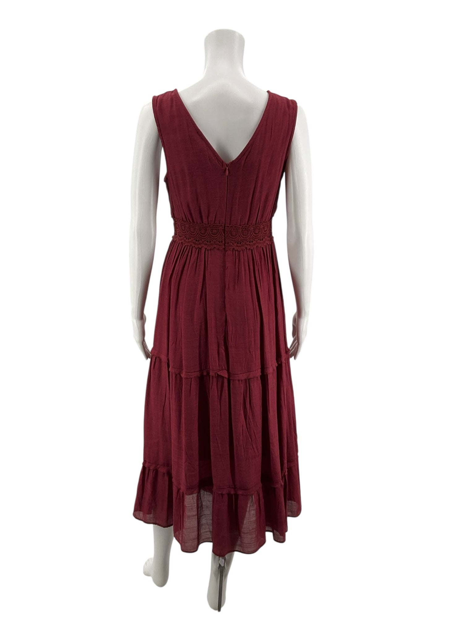 Rebellion Dream maroon Midi Maroon Lace Tiered Boho Maxi Dress Size Medium - Size M