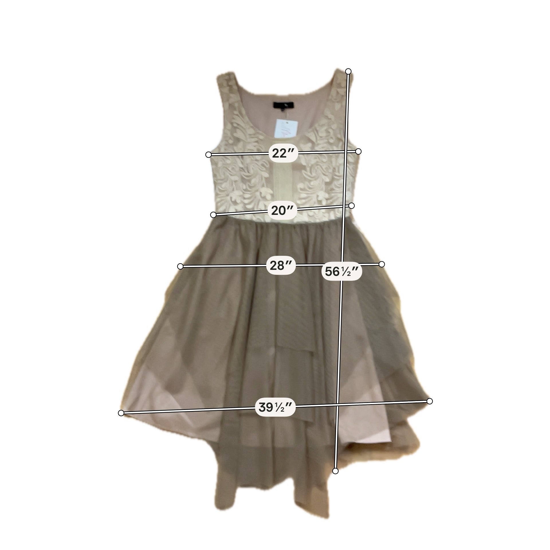 Ryu Taupe Embroidered Mesh Tiered Tulle Dress | Size Small