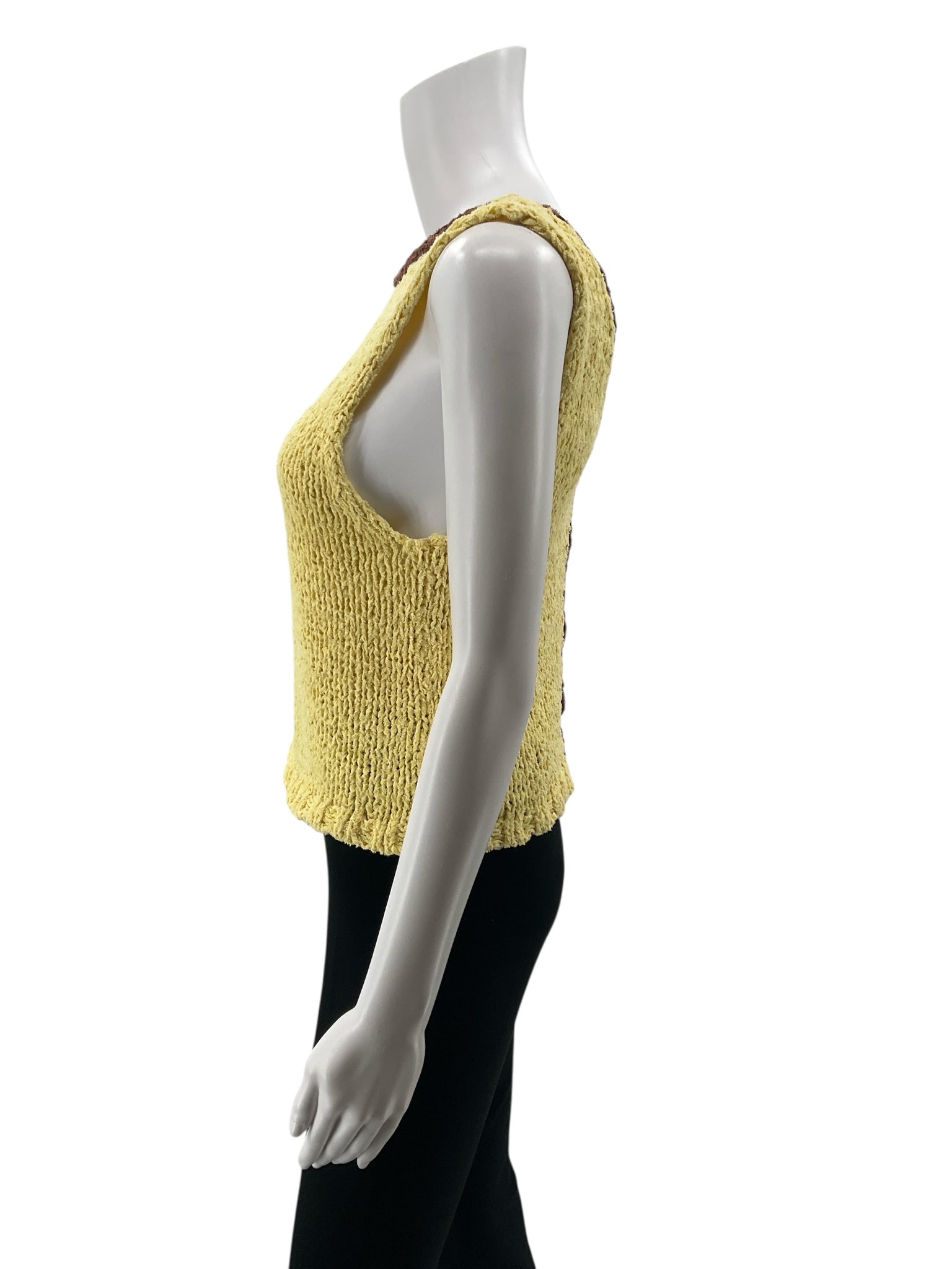 Free People My Bestie Tie Back Knit Tank Top Size Small Yellow Brown