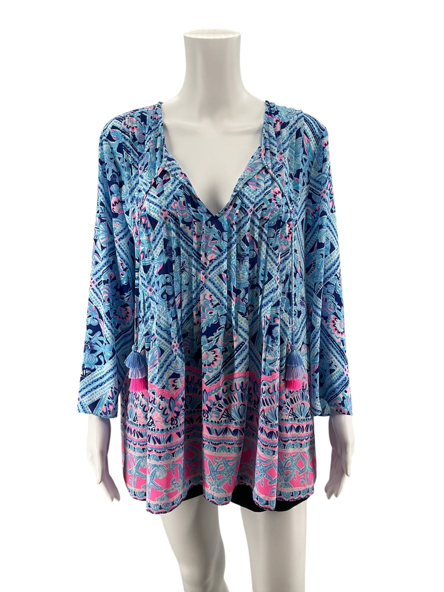 Lilly Pulitzer Size L Blue/Aqua/Pink/White Pre-Owned Ladies Tops