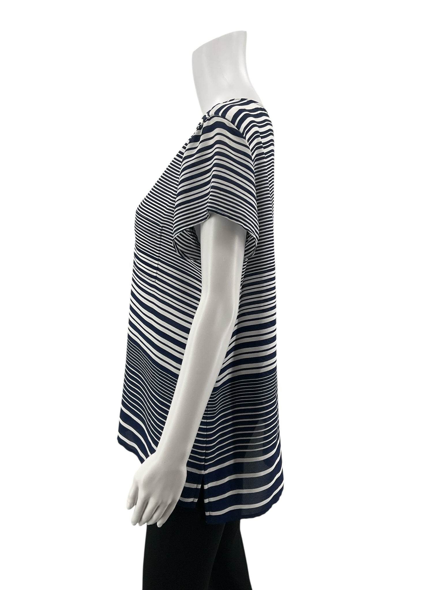 The Limited white/navy Short Sleeve Navy White Striped High-Low Tunic Top Size Large NWT - Size L