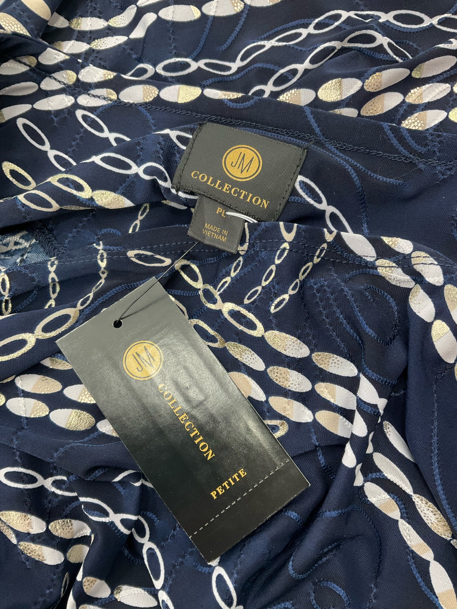 JM Collection Navy/Tan Pre-Owned Ladies Casual Top - Size Large Petite