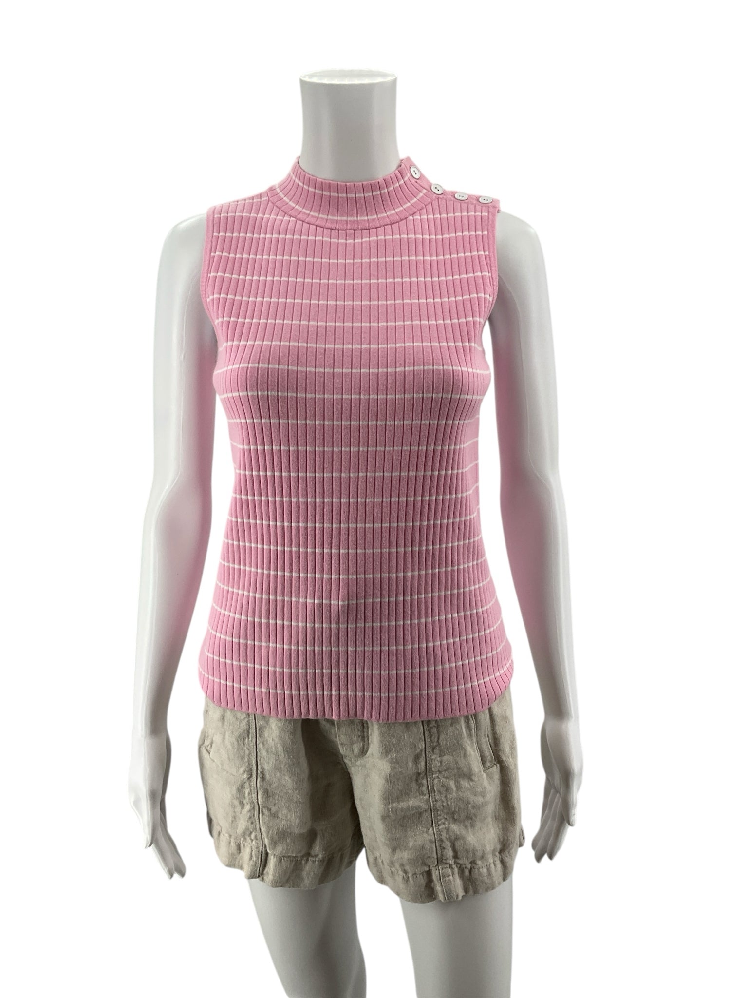 Talbots Striped Mock Neck Button Shoulder Sweater Tank Top | Size Small Petite