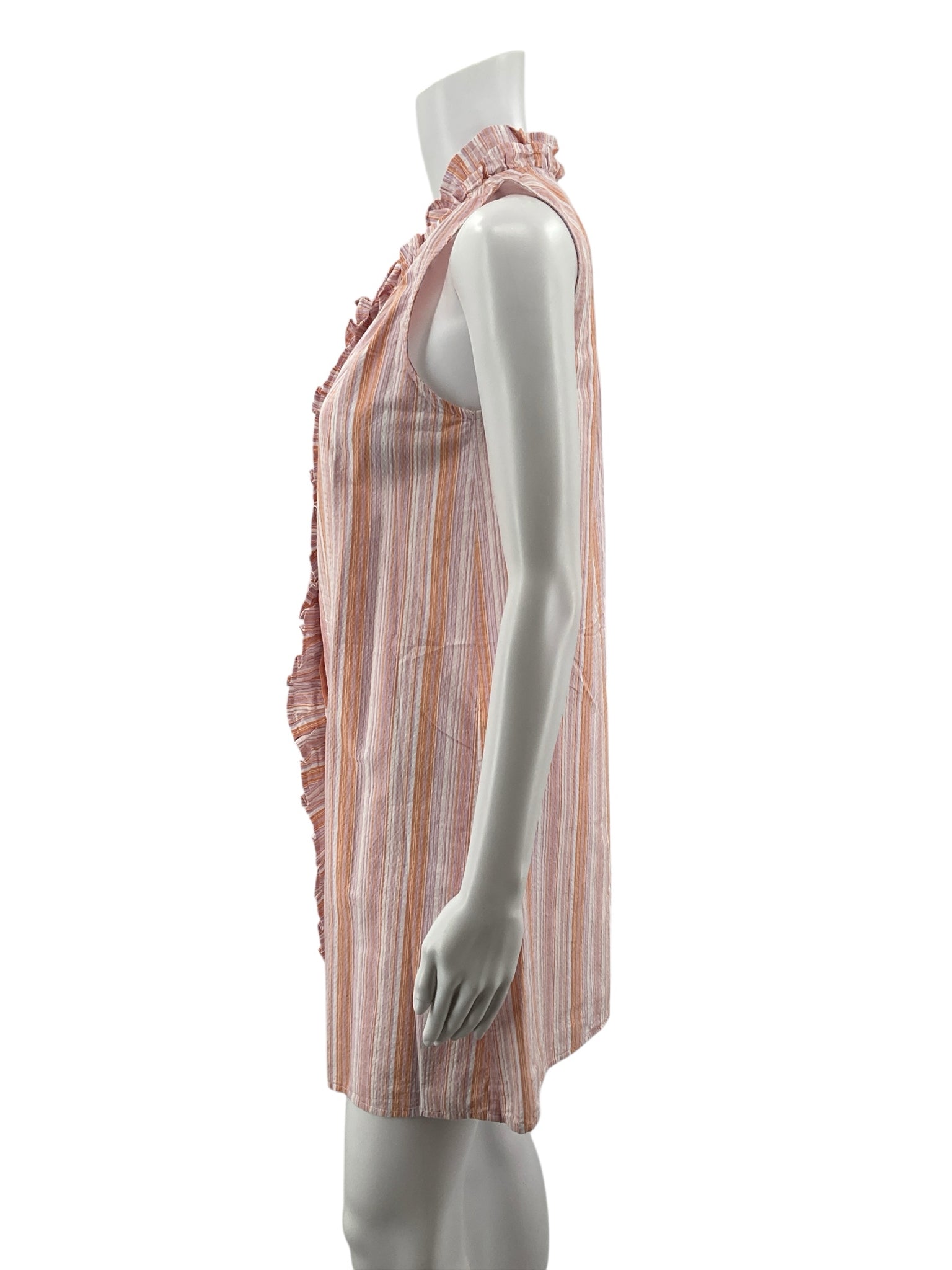 Sundays White/Pink/Orange Sleeveless Anthropologie Ruffled Striped Tunic Mini Dress Size XS - Size XS