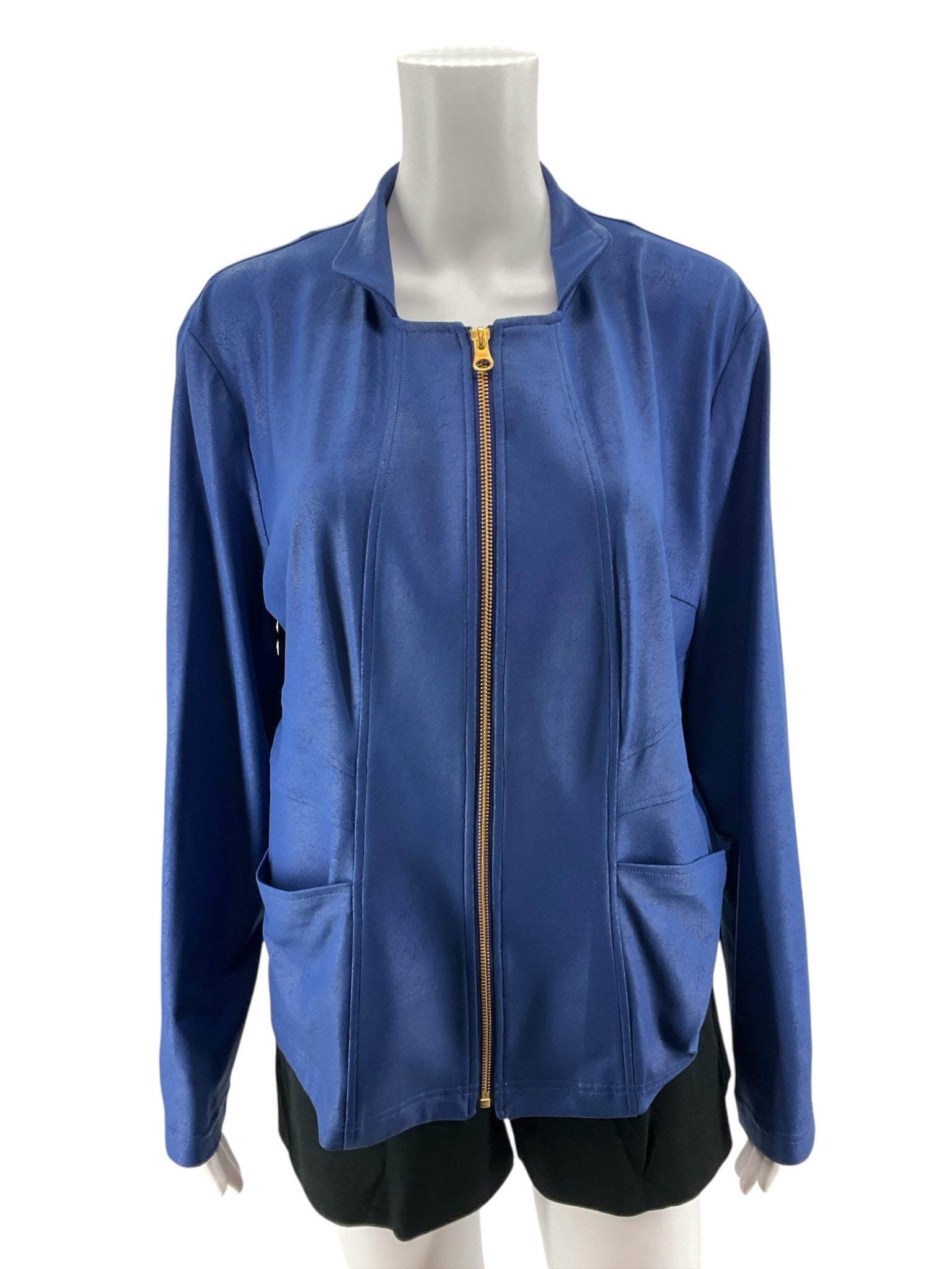Clara Sunwoo Royal Blue Sueded Knit Full-Zip Jacket | Size XL