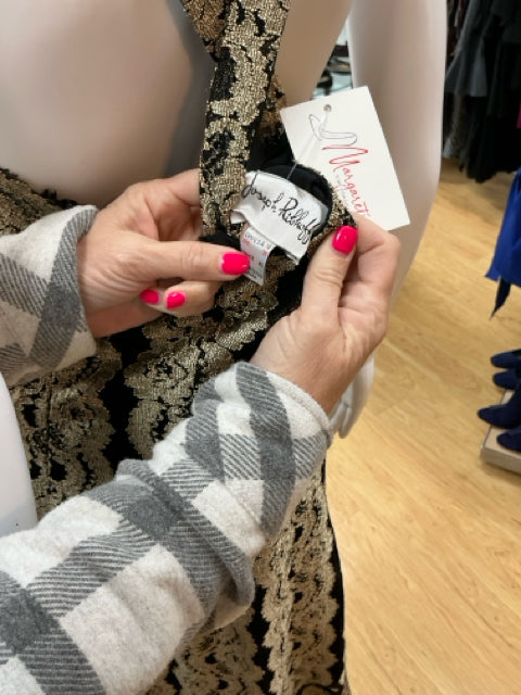 Joseph Ribcoff Black/Gold Floral/Mesh Pre-Owned Ladies Dress - Size 10