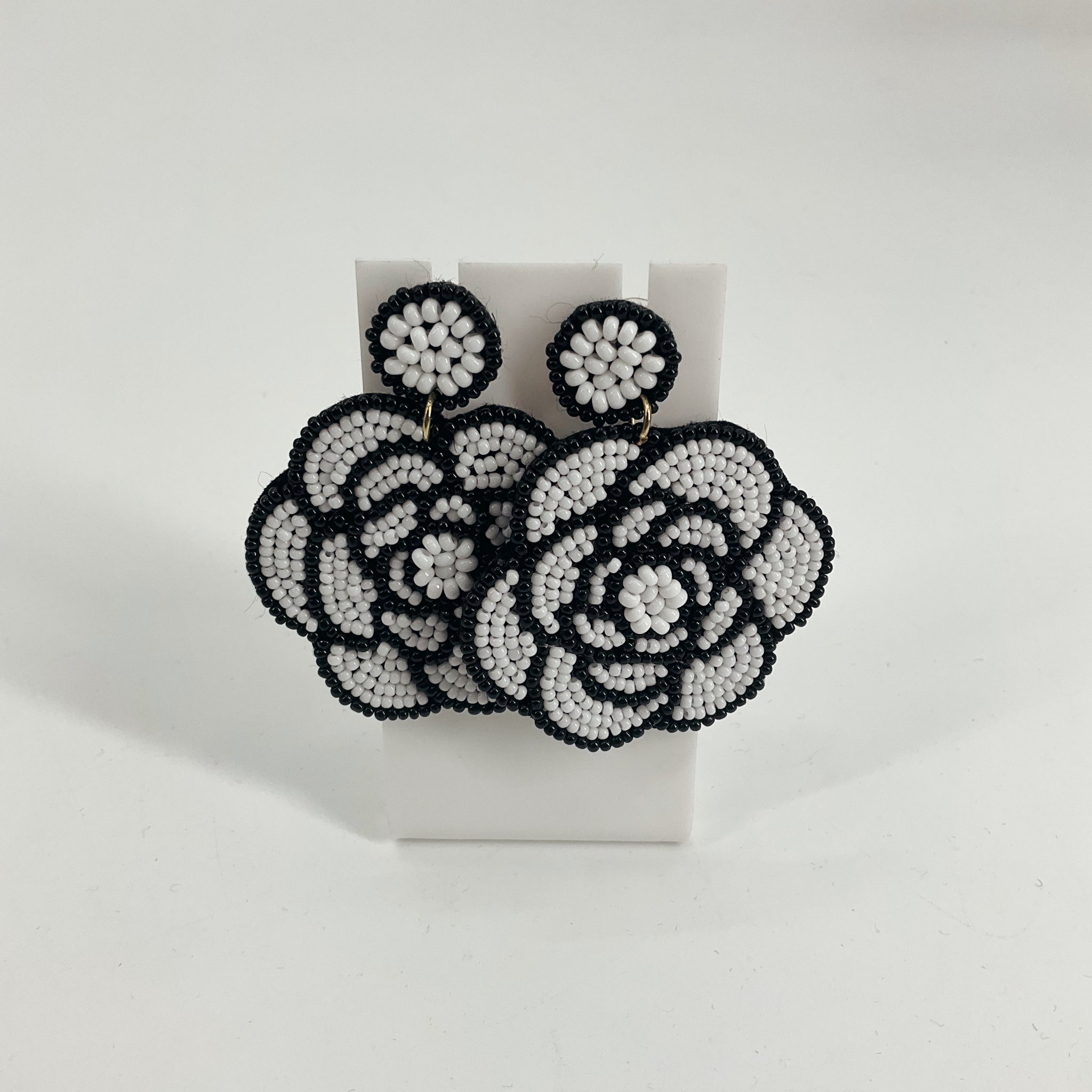 Unbranded Artisan Black & White Geometric Beaded Dangle Earrings