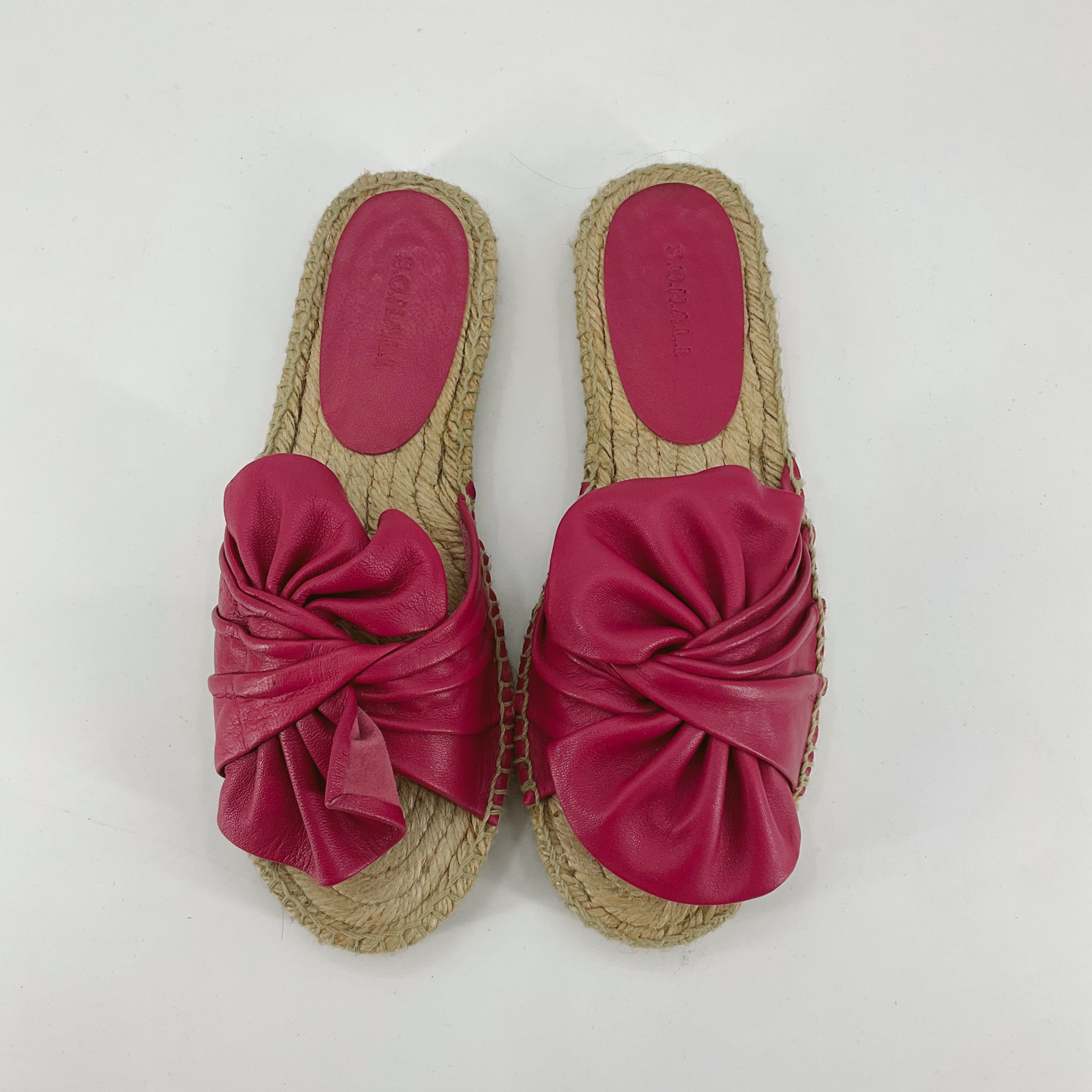 BCBGMAXAZRIA Sonali Pink Leather Knot Bow Espadrille Slide Sandals Size 5.5/6