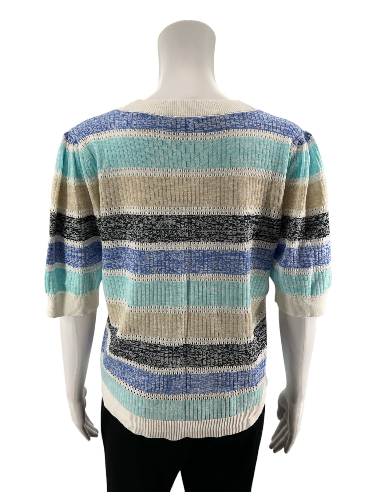 LOFT Striped Puff Sleeve Cotton Sweater Cardigan Size Large - ONLINE ONLY