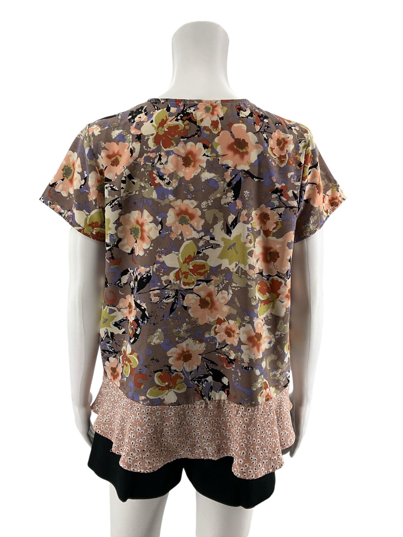 En Elle Floral Mixed-Print Peplum Blouse Size Small
