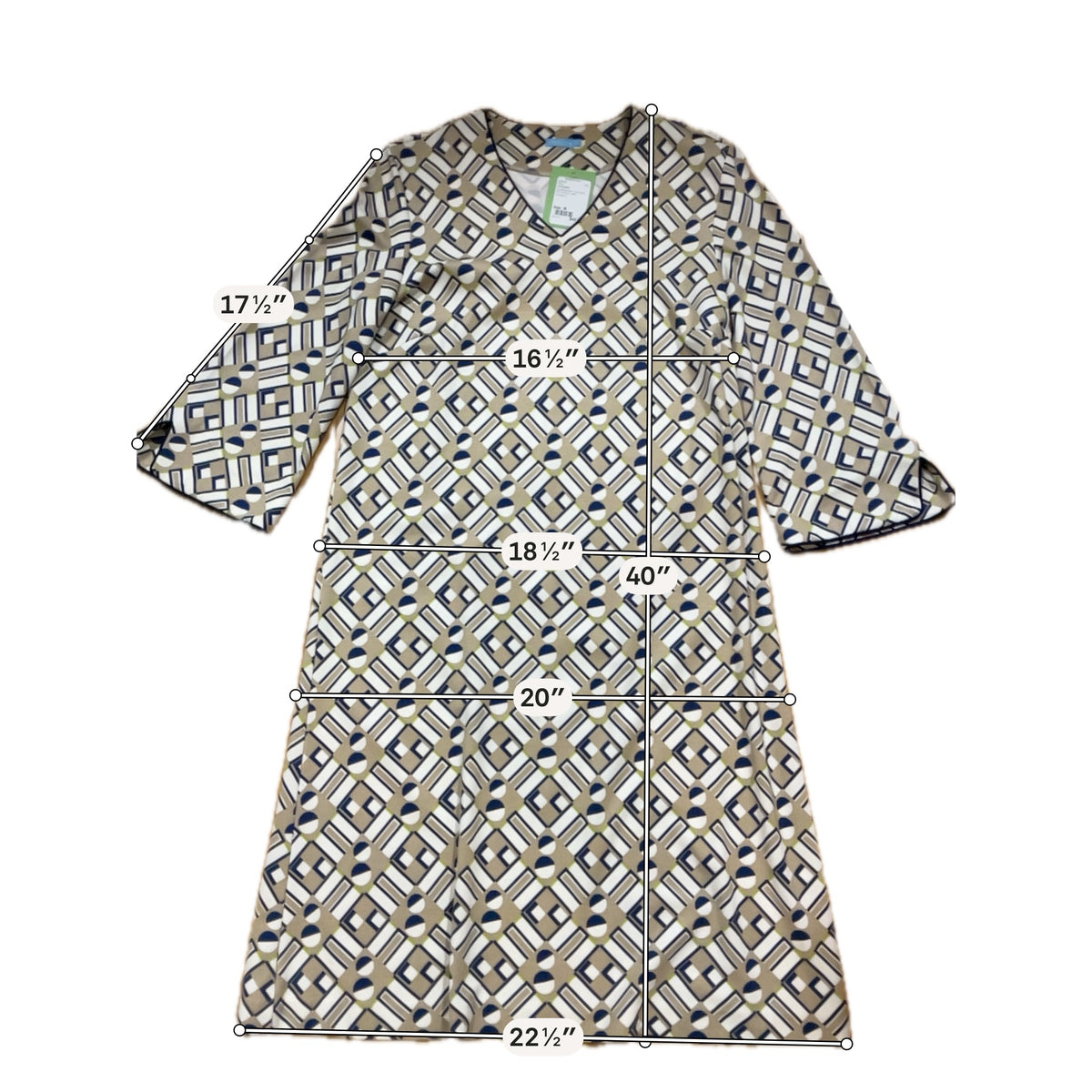 J. McLaughlin Catalina Cloth Geometric Print Shift Dress 3/4 Bell Sleeve Size Medium