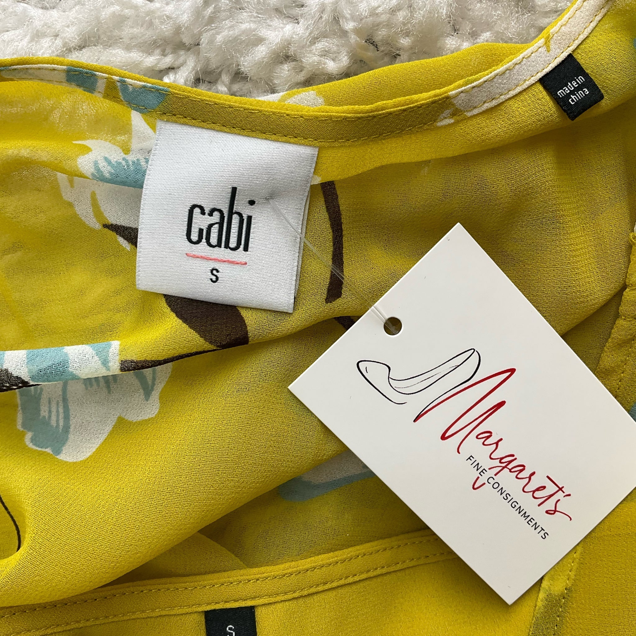 Cabi Yellow/White/Blue Floral Pre-Owned Top - Size Small - Margaret’s Fine Consignment
