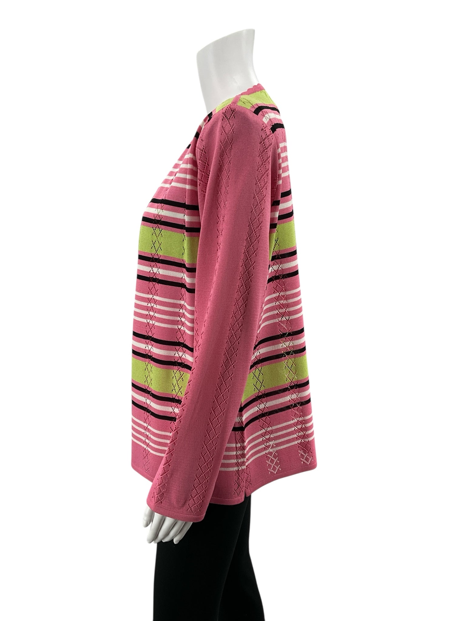 Misook pink/lime Long Sleeve Pink & Lime Green Striped Knit Cardigan & Tank Top Set Size Small - Size S