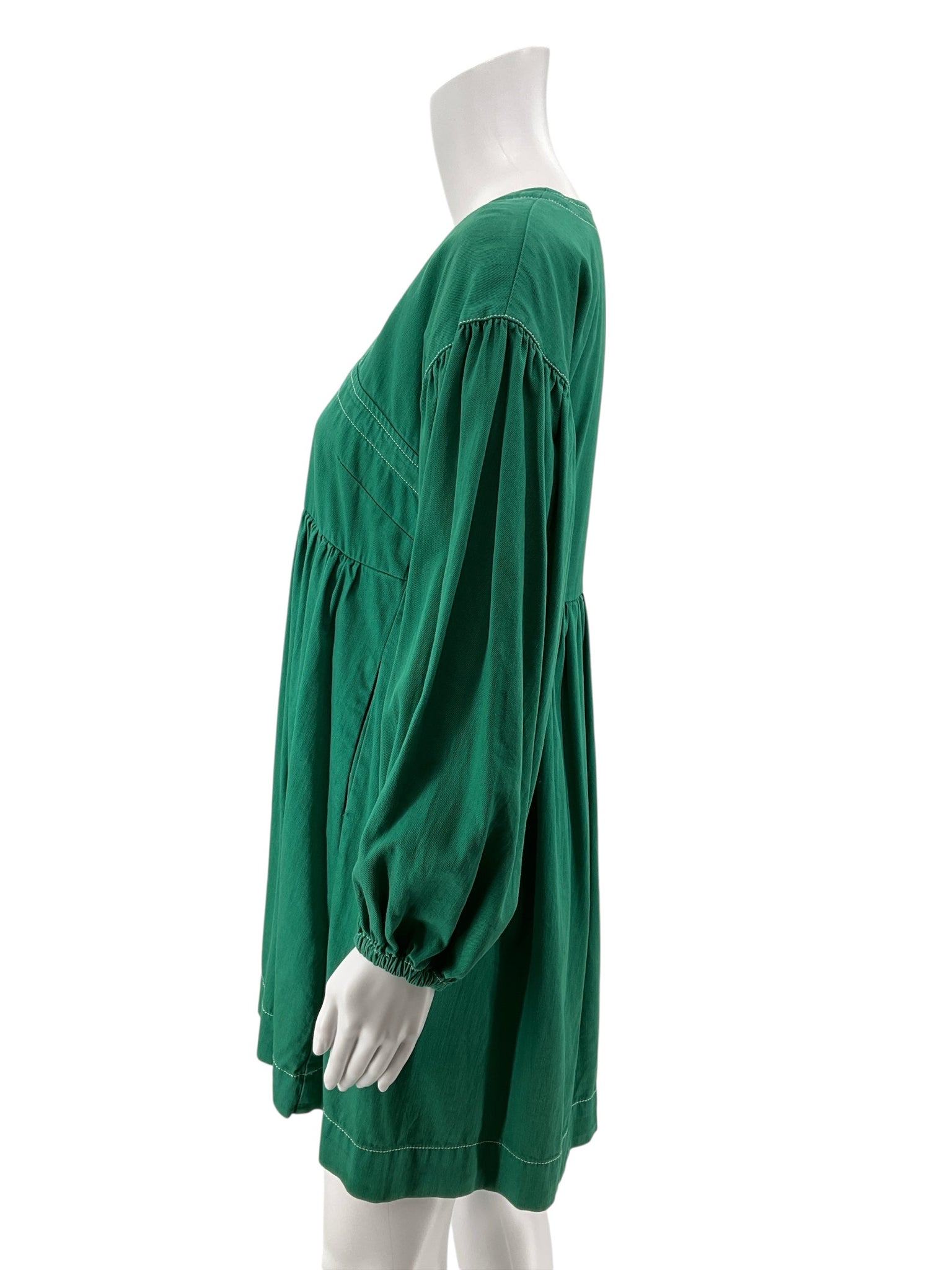 By Anthropologie Emerald Green Cotton Babydoll Tunic Dress Size XXS