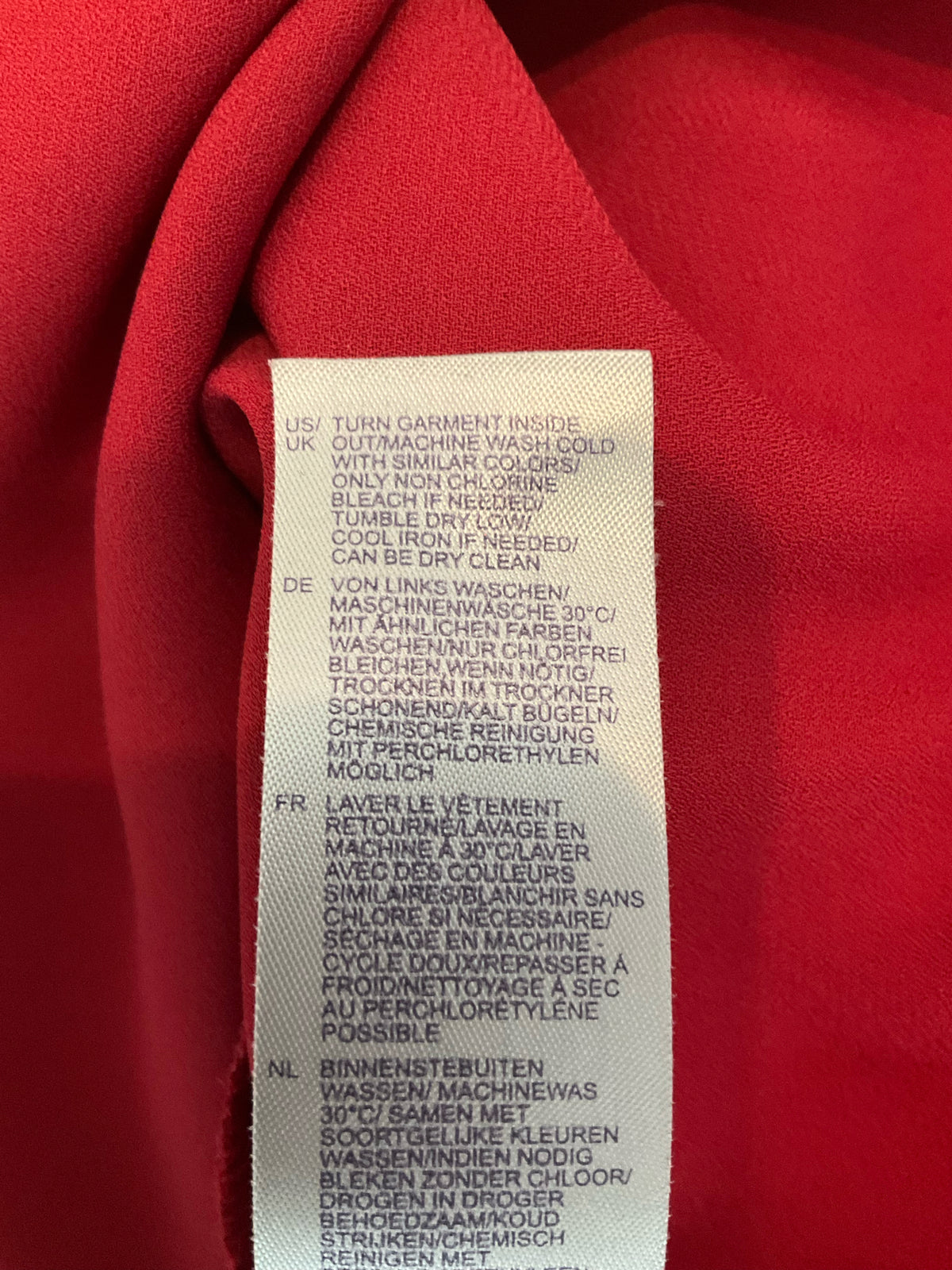 NYDJ Pleat Back Henley Blouse Red Roll Tab Sleeve Top Size Large - ONLINE ONLY