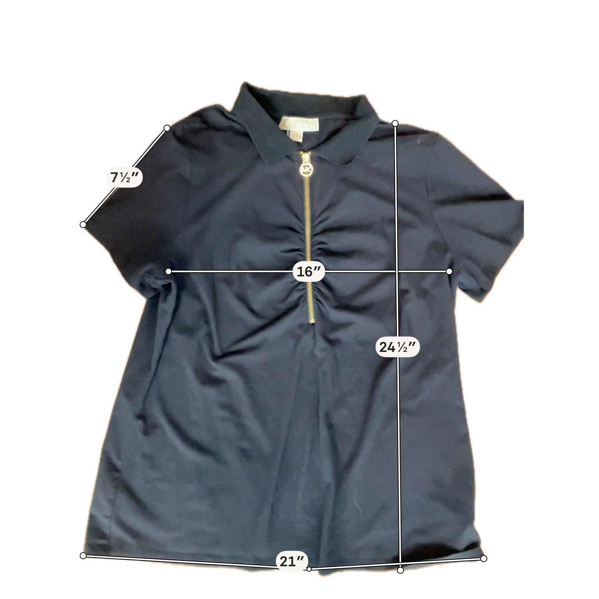 MICHAEL Michael Kors Black Ruched Front Zip Polo Top Size XL