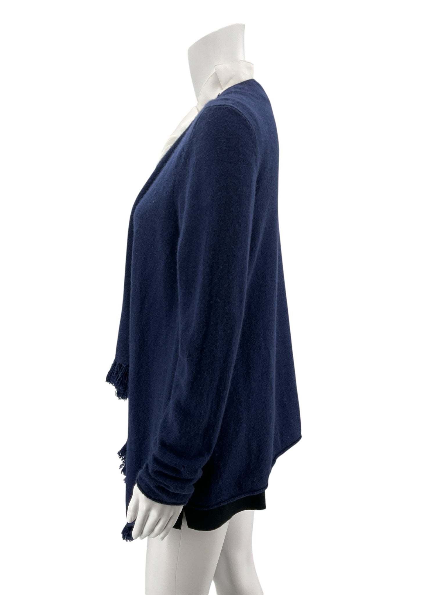 Lilly Pulitzer Amalie Navy Blue 100% Cashmere Fringe Cardigan Shrug Size Medium