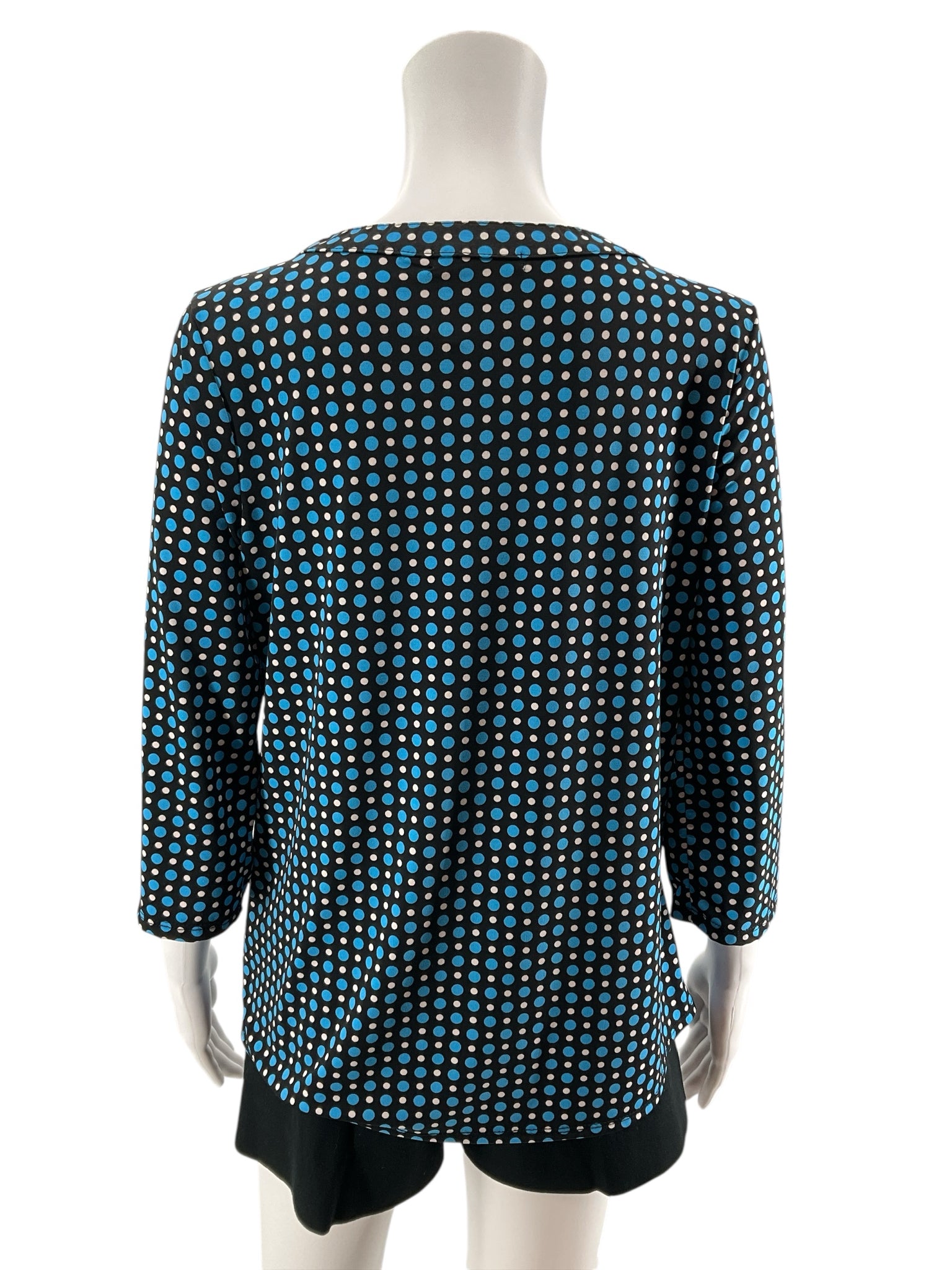 Notations Polka Dot Grommet Tie-Neck Top Size Petite Medium Black Blue
