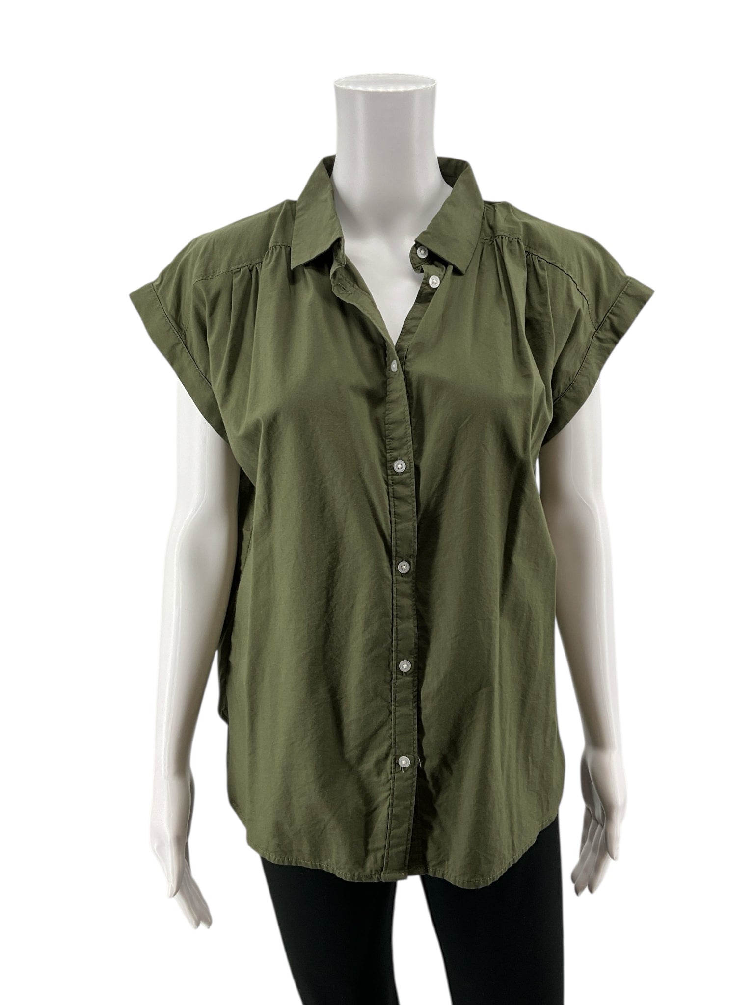 LOFT Outlet Olive Cap Sleeve Olive Green Flutter Sleeve Button-Down Top Size Small - Size S