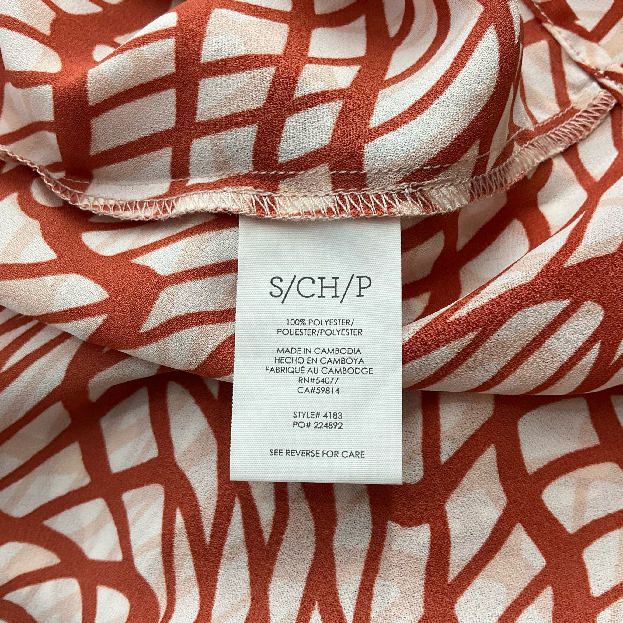 Cabi White/Orange Print Pre-Owned Ladies Top - Size Small - Margaret’s Fine Consignment