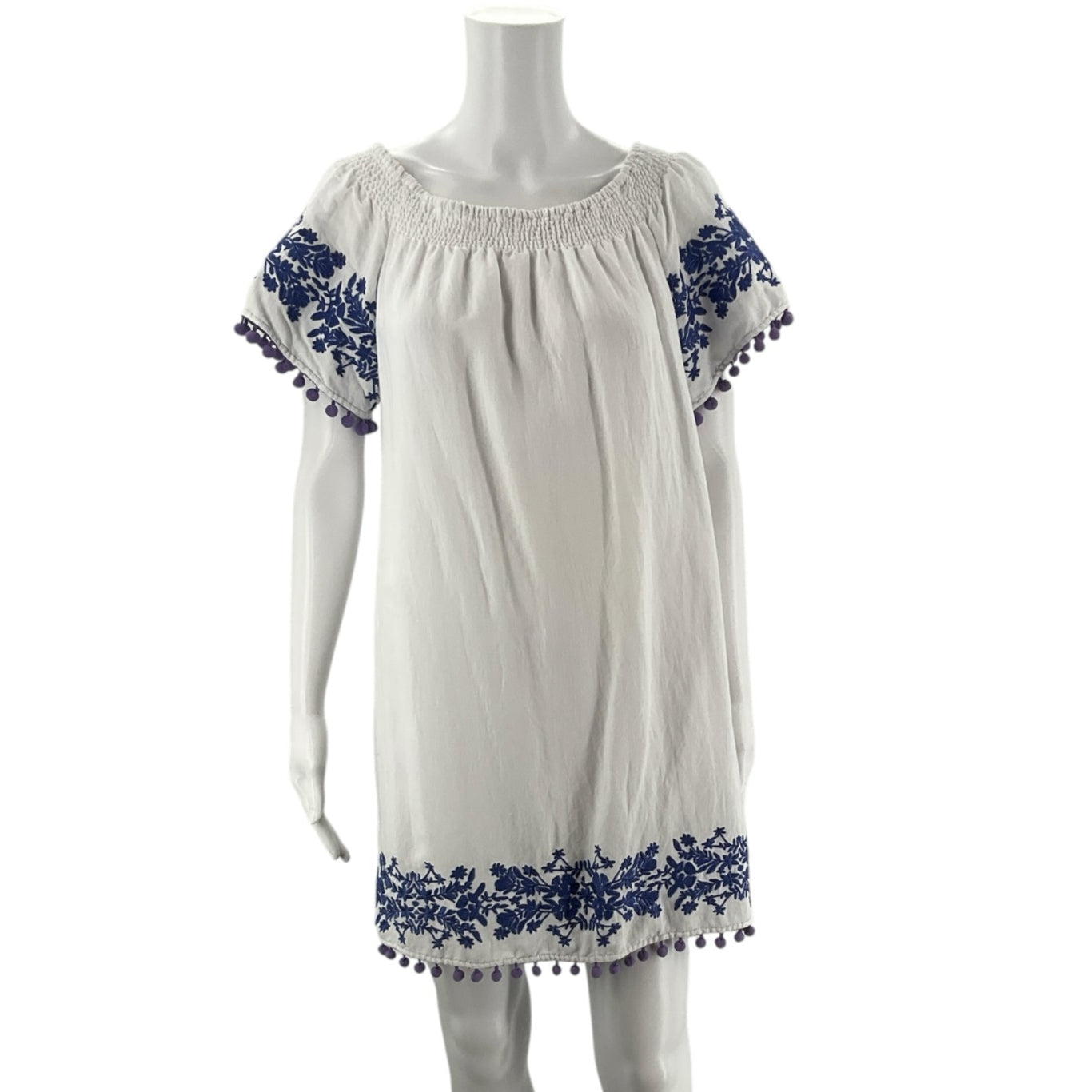 Tyler Boe White/Blue Embroidered Pre-Owned Ladies Dress - Size Medium - Margaret’s Fine Consignment