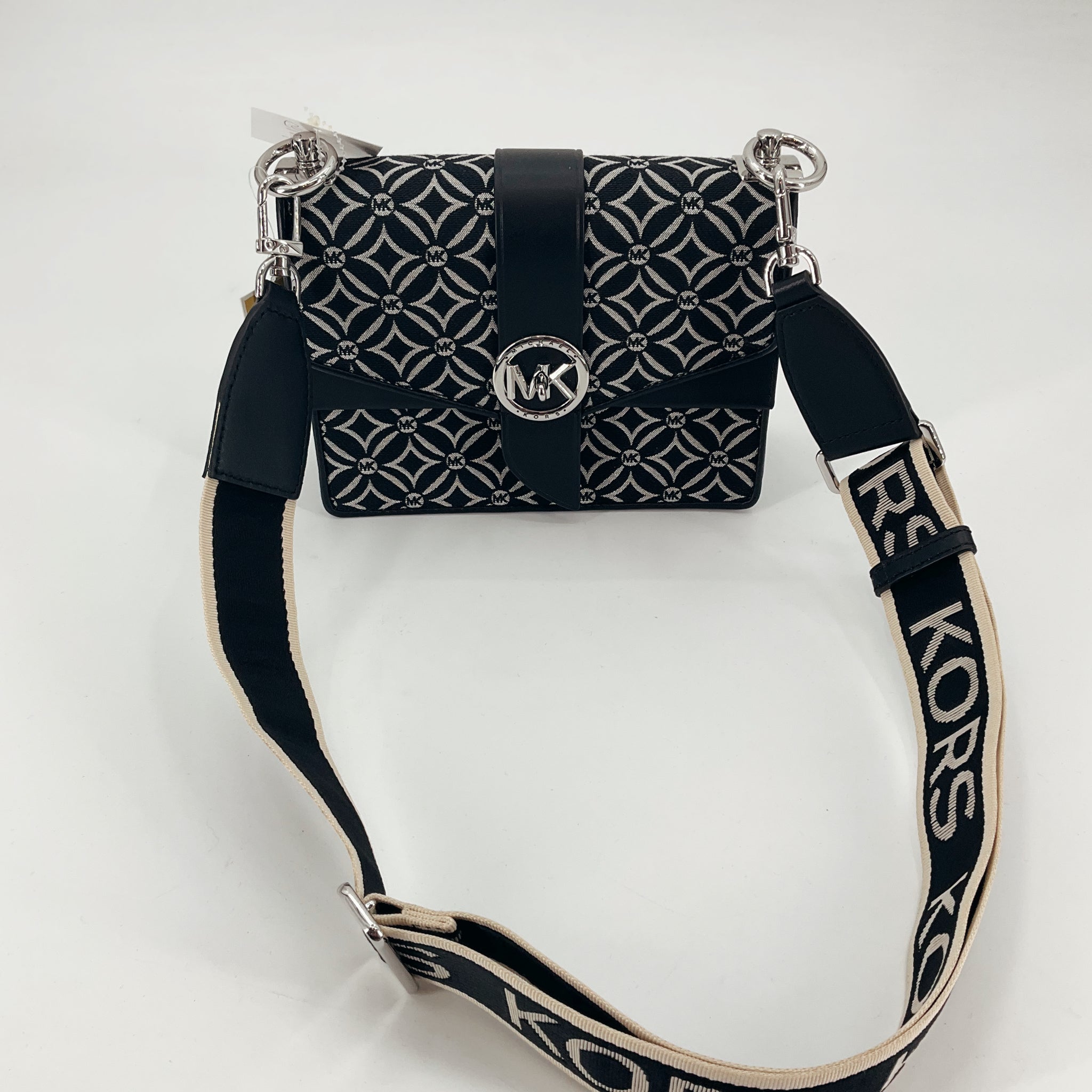 Michael Kors Parker Medium Jacquard Logo Crossbody Bag | Black & Ivory | NWT