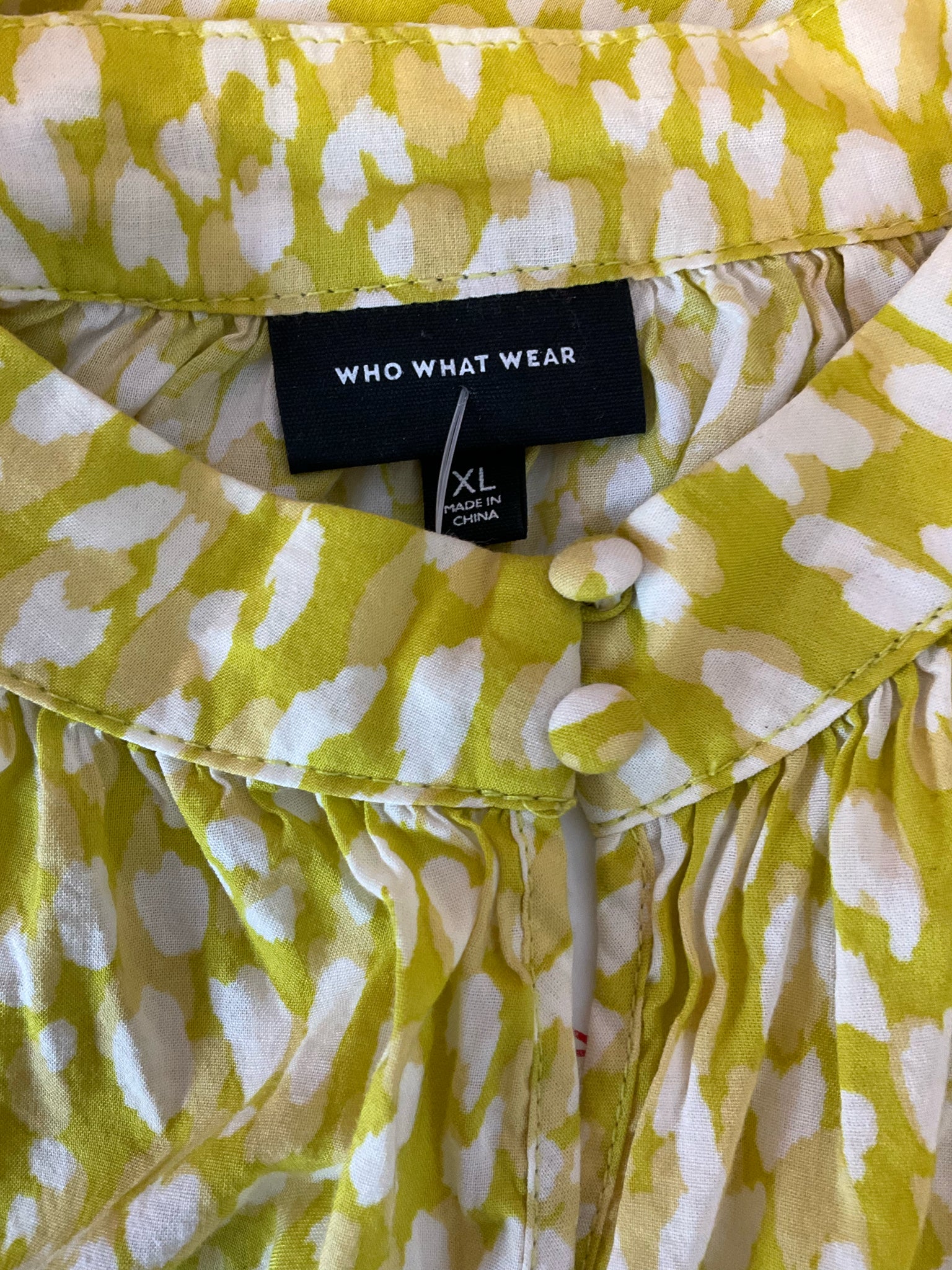 WHO WHAT WEAR mustard/white 3/4 Sleeve Mustard & White Animal Print Ruffle Sleeve Blouse Top Size XL - Size XL