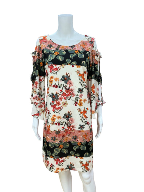 MSK Floral Cold Shoulder Tie-Sleeve Shift Dress Size Medium