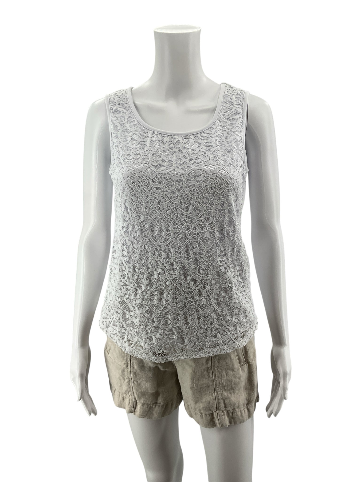 Peter Nygard Petites White Floral Lace Overlay Lined Tank Top | Size PS
