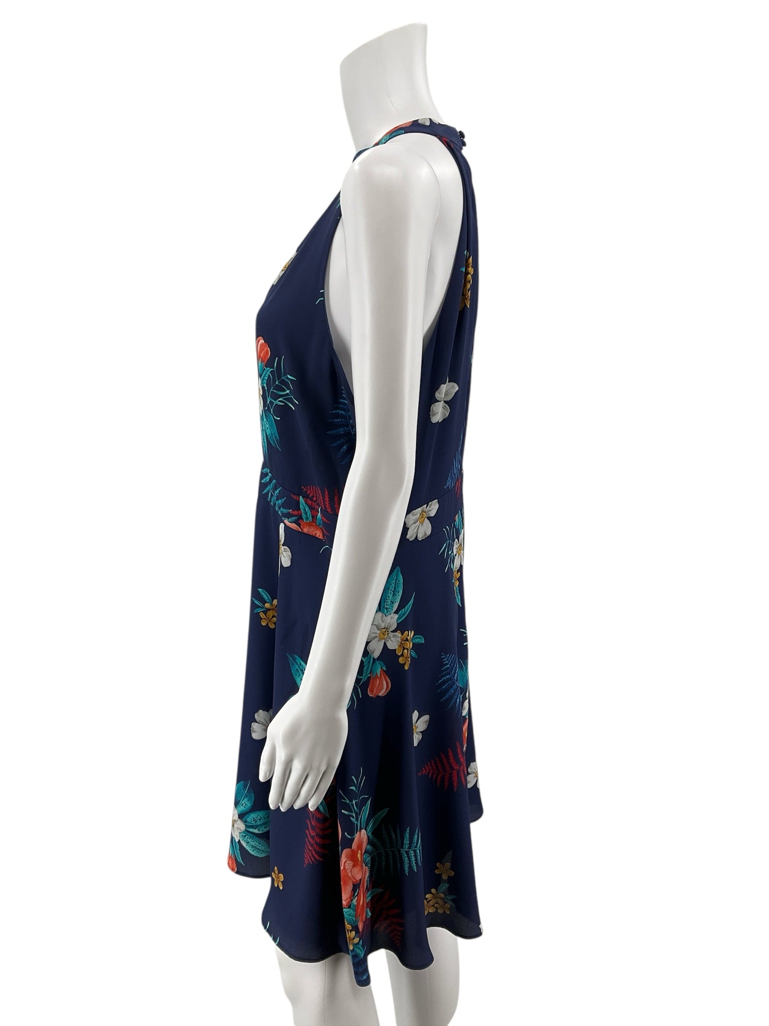 Express Floral Halter Keyhole Fit & Flare Dress Navy Teal Orange Size 14