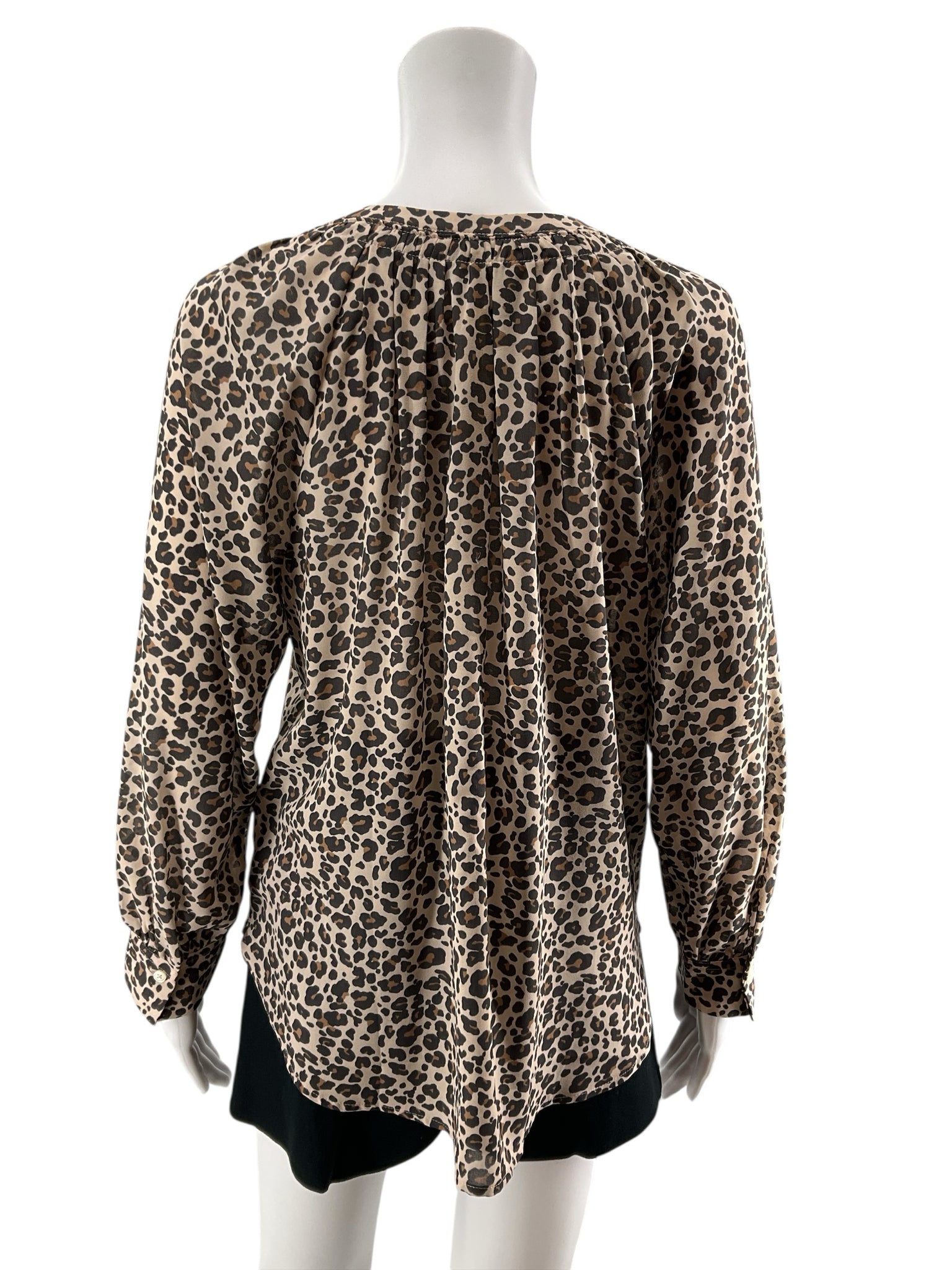 LOFT Petites Leopard Print Shirred Blouse Tan Brown Animal Print Top Size MP