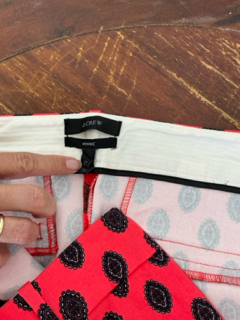 J. Crew Minnie Cropped Pants Medallion Print Neon Coral Navy Size Small - ONLINE ONLY